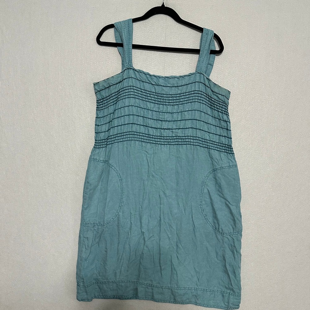 Maeve Anthropologie Teal Smocked Sleeveless Shift Dress Pockets Size S